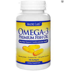 Madre Labs, Omega-3 白金深海鱼油, 180 mg EPA/120 mg DHA, 100 粒