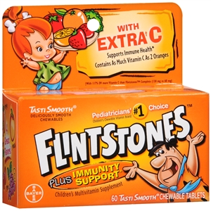 Flintstones Children's儿童维他命增强免疫力咀嚼片 香橙味60粒