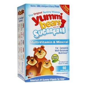 Yummi熊无糖儿童多种维生素和矿物质小熊糖 天然水果味60粒